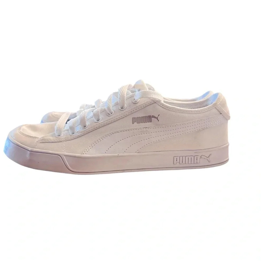 Men’s Puma Smash V2 VULC CV Casual White Canvas Sneakers